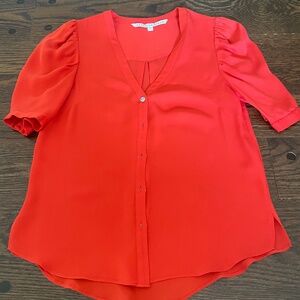 Veronica Beard Red Silk Short Sleeved Blouse